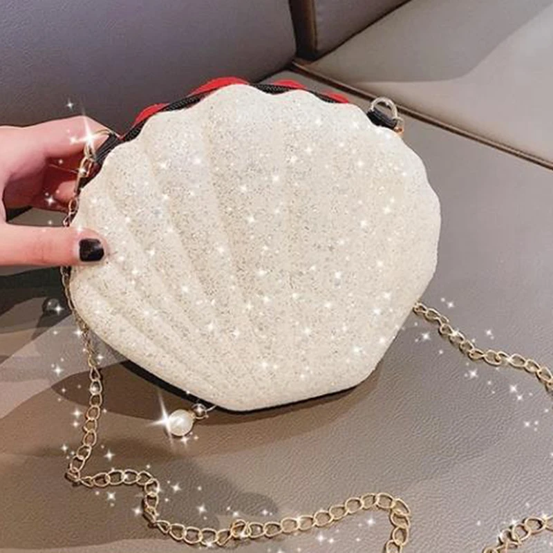 

Fashion Women Shoulder Handbags Shell Bag Chain Cute Sequins Small Bag Phone Money Pouch Zipper Crossbody Bags for Women Bolsa