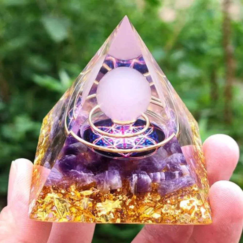 Handmade X-LG 65-70 MM Orgonite Pyramid Violet Crystal Pyramid Orgone Generator 