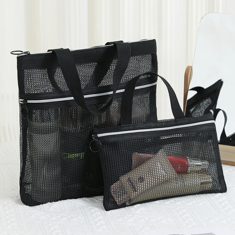 1pc/set Mesh Makeup Toiletry Storage Handbags Portable Travel Washing Body Shower Tools Cosmetic Organizer Pouch Double Zipper 2