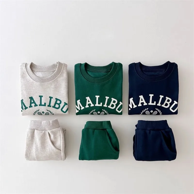 Autumn Winter Outfits Baby Letter Print Tracksuit Boy Girl Children Casual Tops + Pencil Pants 2pcs Infant Cotton Sweatshirt Set kids clothing set