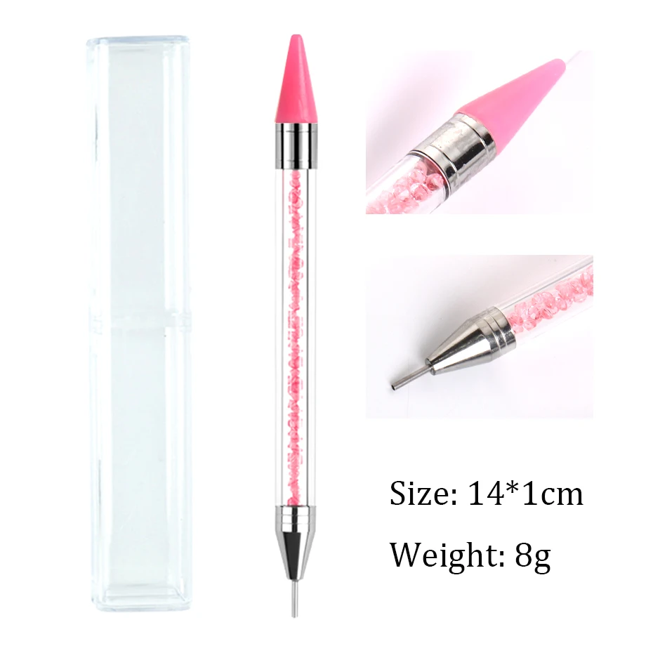1pc Dual Ended Nail Dotting Pen Pink Crystal Beads Handle Rhinestone Studs Picker Wax Pencil Gel UV Brush Manicure Nail Art Tool 3