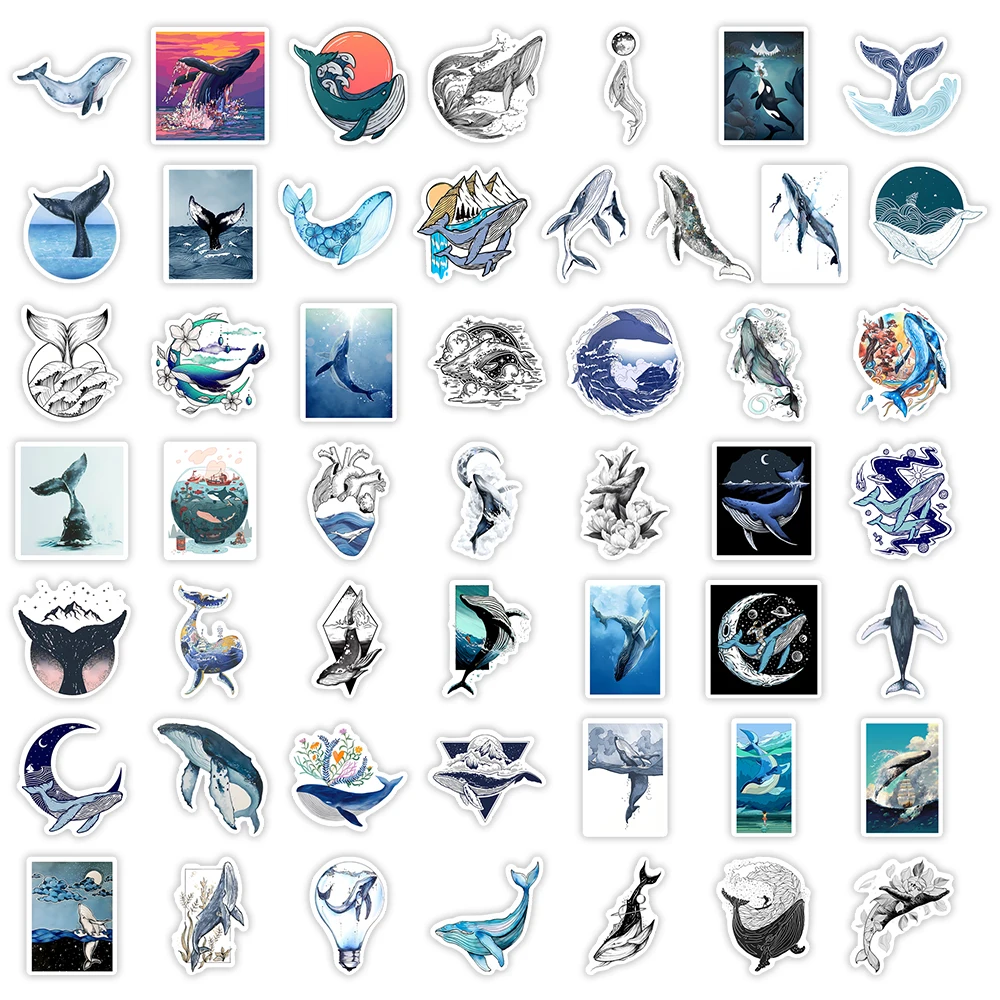 Aesthetic Whale Stickers Watercolor Ocean Art DIY Kids Toys Gift Decorative Decal for Scrapbook Laptop Phone Luggage Waterproof
