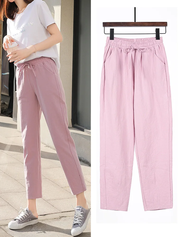 Women's Trousers Spring Summer Stretch Waist Cotton Pants Middle And Old  Lady Size Solid Casual Pants - AliExpress