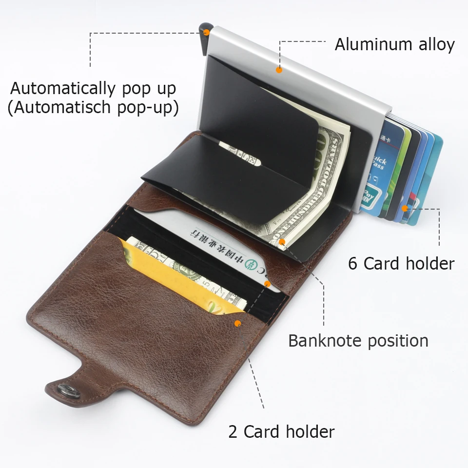 Card Holder Wallet Anti-theft Aluminium Box Credit Card Holder Wallet   Bank Card Holder Vintage Leather Wallet with Money Clips