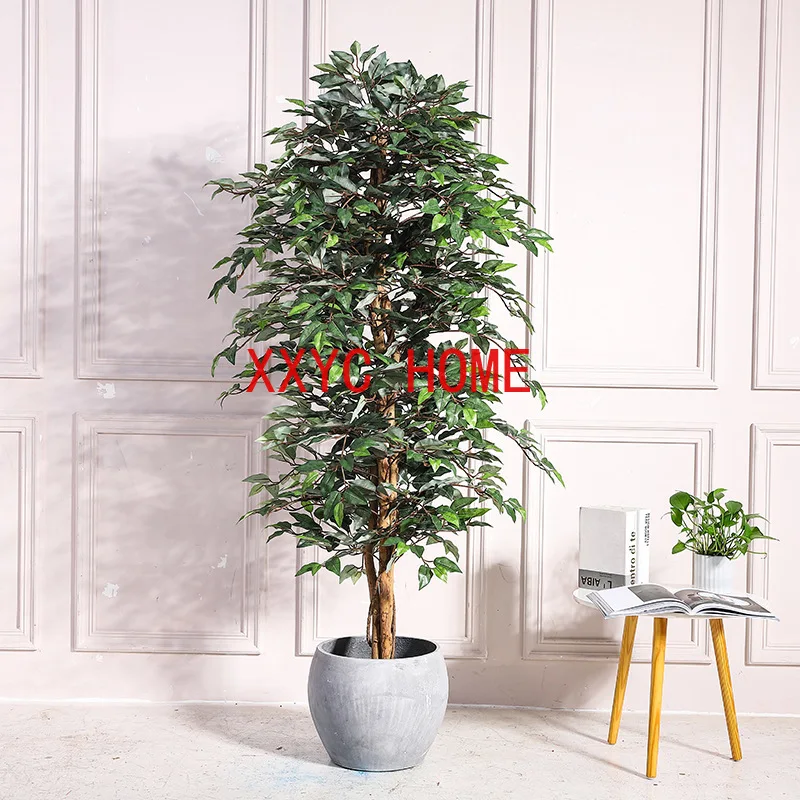 

130/145cm Tall Artificial Banyan Tree Potted Plastic Ficus Leaves Large Fake Plants With Pot For Home Garden Wedding Room Decor