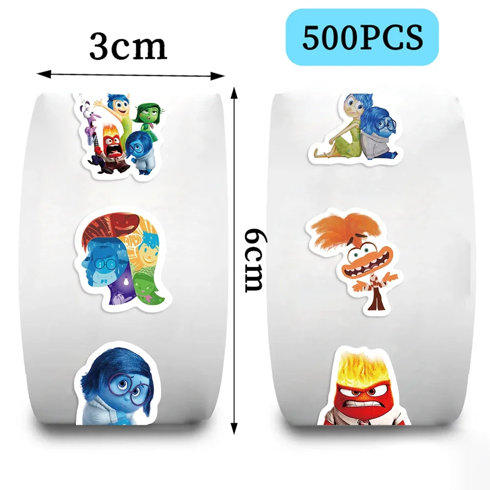 500/1000PCS Disney Inside Out 2 Stickers Kawaii Cute Cartoon Label Seal Stickers Rolls Stickers for Phone Luggage Stickers Toys 5