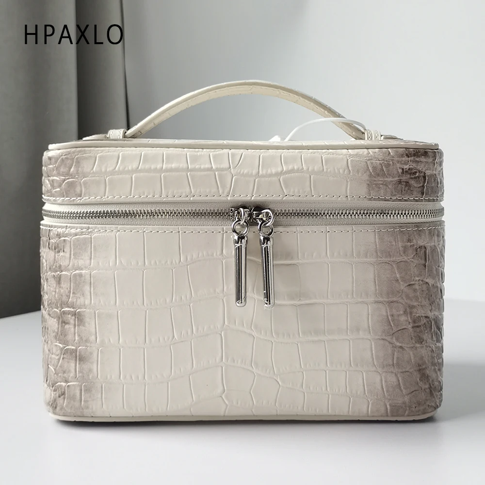 Authentic Leather Cosmetic Bag Crocodile Himalaya Toiletry Organizer Portable Jewelry Pouch Skincare Storage Travel Luxury Case 3