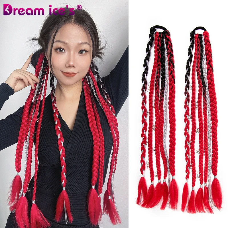 Long Synthetic Bubble Warp Around Ponytail Extention Elastic BoxBraid Twist Hair For Women Rope Rubber Band Braid Hair Horsetail fake hair extensions hair bands ornaments