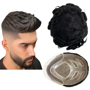 Parrucchino per uomo parrucche per capelli umani parrucchino da uomo FPM protesi unità Patch ricci onda parrucchino capelli vero sostituto umano