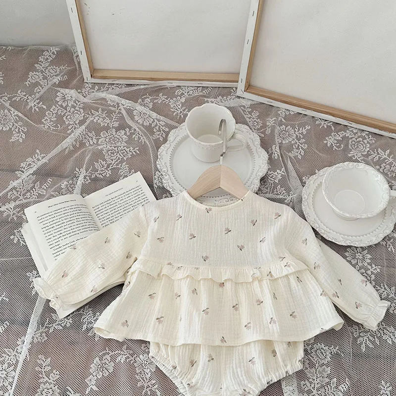 Cotton Baby Girl Floral Long Sleeve Outfit