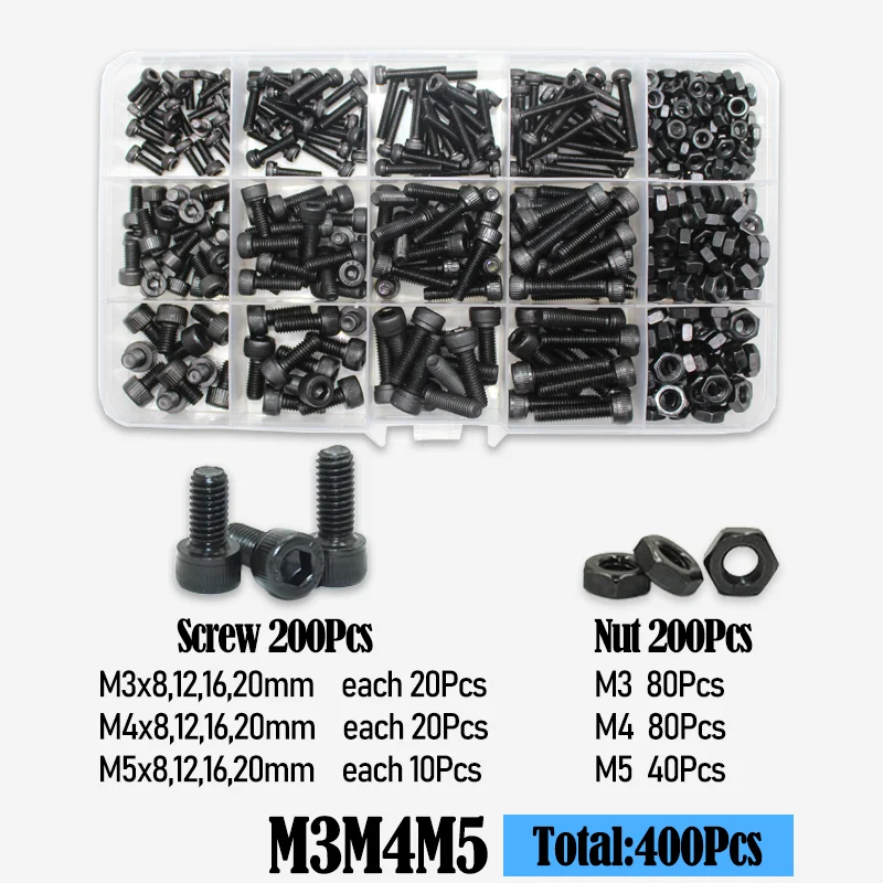 Premium Black Steel Hex Cap Screws Assortment Kit - Grade 12.9