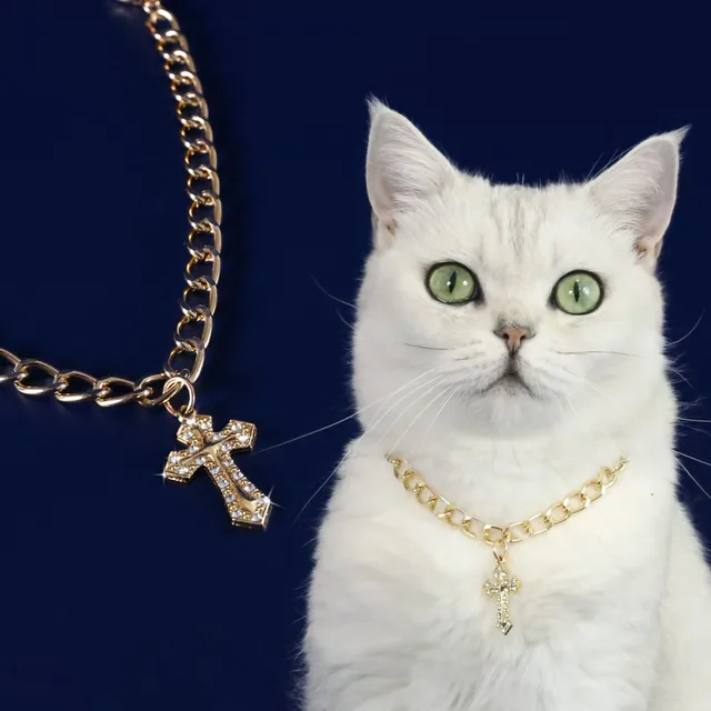 Fashion Cross Pendant Dog Accessories for Cat Neck Wear Fancy Zircon Pet Necklace Adjustable Cosplay Small Medium Puppy Collar 2