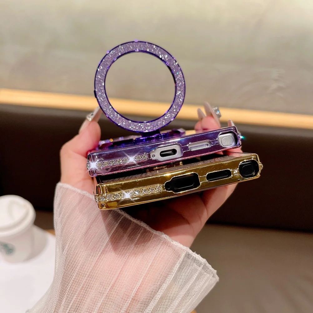 Rhinestone Glitter Magnetic Mount Water Ripple Case with Camera Protection