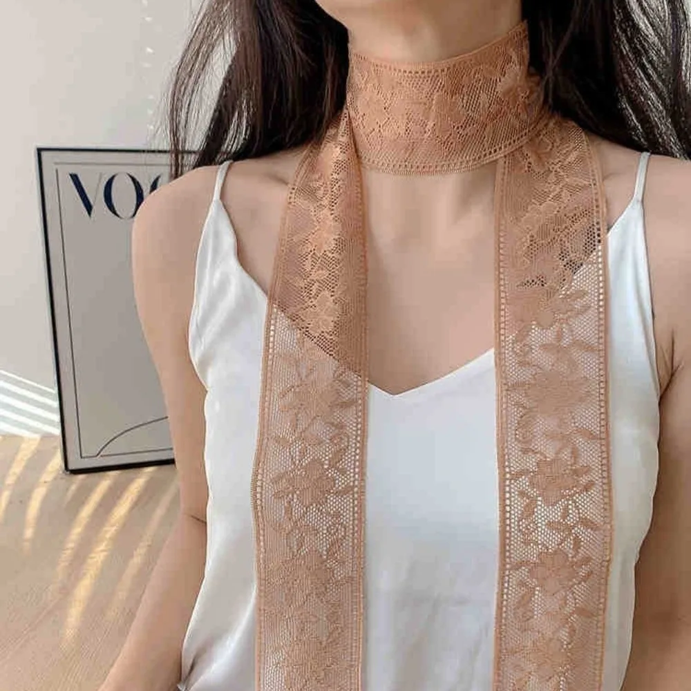 Elegante Wickelschals mit floraler Stickerei und Spitze, dünne, schmale, lange Schals für Abendpartys, weiches Halstuch, Kleiderdekoration – Detail 2