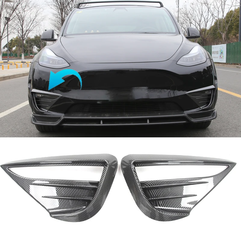 

Carbon Fiber Car Front Bumper Air Vent Intake Splitters Trim Splitter Spoiler Fog Lamp Spoilers For Tesla Model Y Accessories
