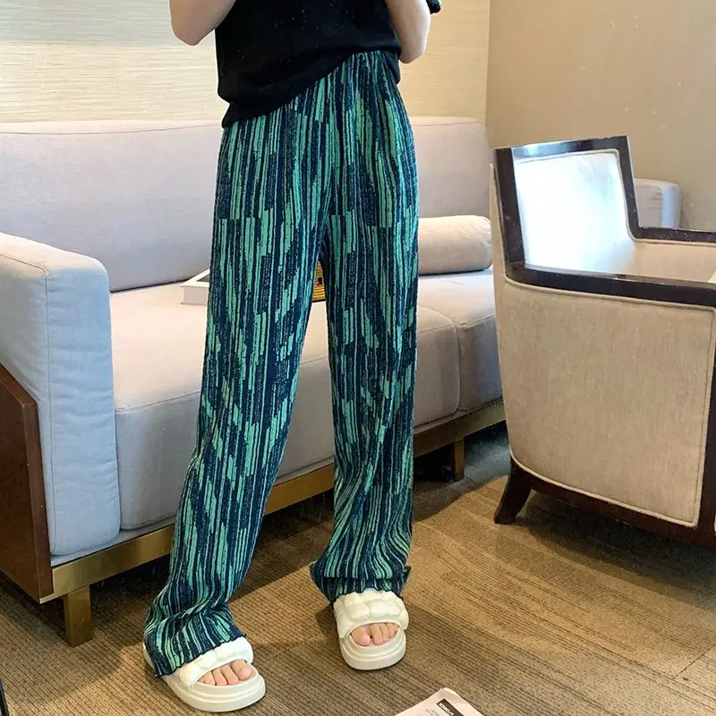 Trousers Tie Dyeing Wide Legs Trousers Woman Pleating New Stripe Leisure Straight Cylinder High Waisted Mopping The Floor
