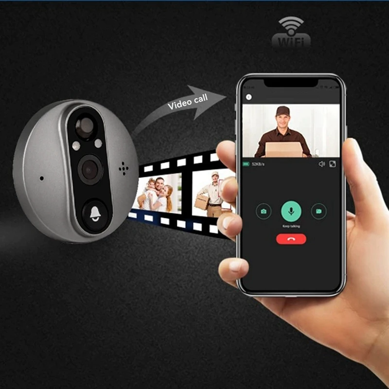 ABYN-Tuya Wifi Smart Cat Eye Doorbell Monitoring 3MP Camera 140&deg; Wide Angle Electronic Cat Eye Observer