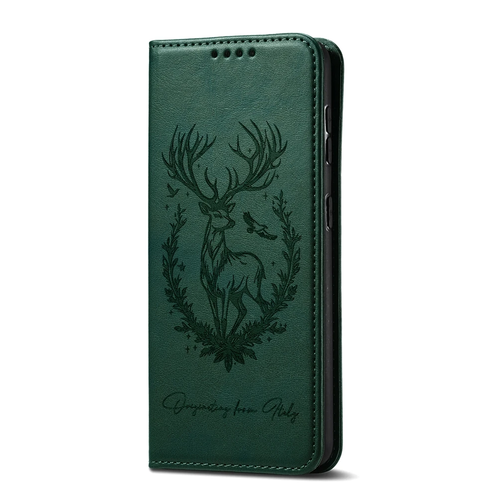 Premium Magnetic Leather Phone Wallet Case with 3D Cartoon Deer Design