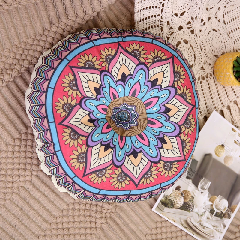 Geometric Cotton And Hemp Round Chair Cushion For Home Use Ethnic Style Puff Mat Tatami Comfortable Meditation Seat Cushion 5