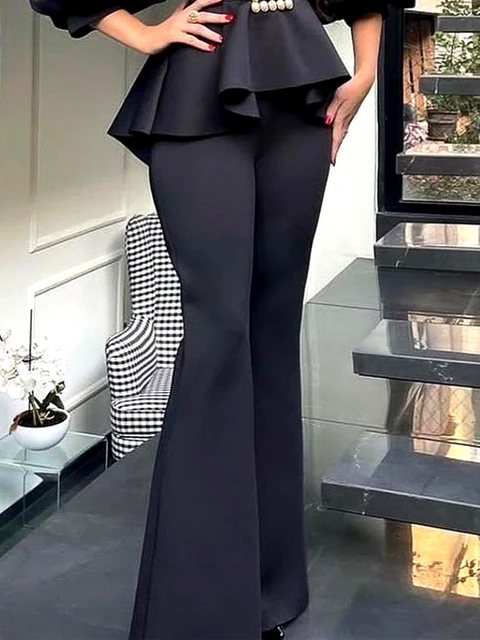 Pantalones de cintura alta para Capris largos de oficina, color negro, para uso diario, fiesta de noche, cóctel, evento, ropa verano y otoño - AliExpress