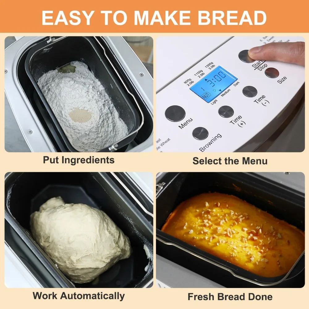 Bread Maker Machine with Gluten Free Setting 3LB 2.5LB 2LB Automatic Loaf Bread Machine with Fruit & Nut Dispenser