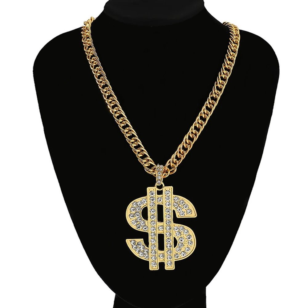 Gold Pendant Gold Chain Money Sign 14K Gold Dollar Sign Pendant
