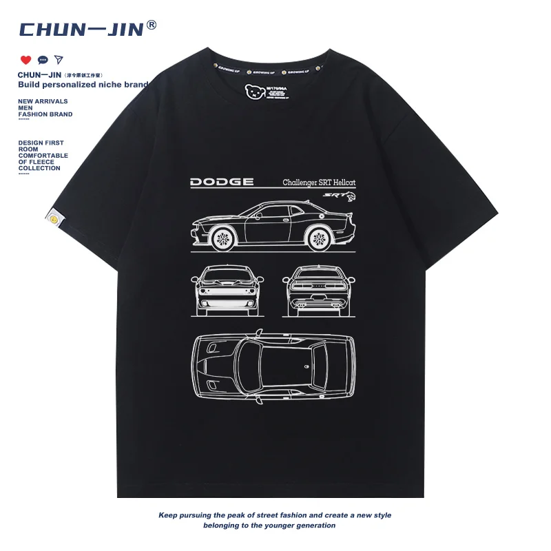 New Dodge SRT American big V8 muscle car Hellcat DEMON Charger Challenger pure cotton short sleeve summer T-shirt