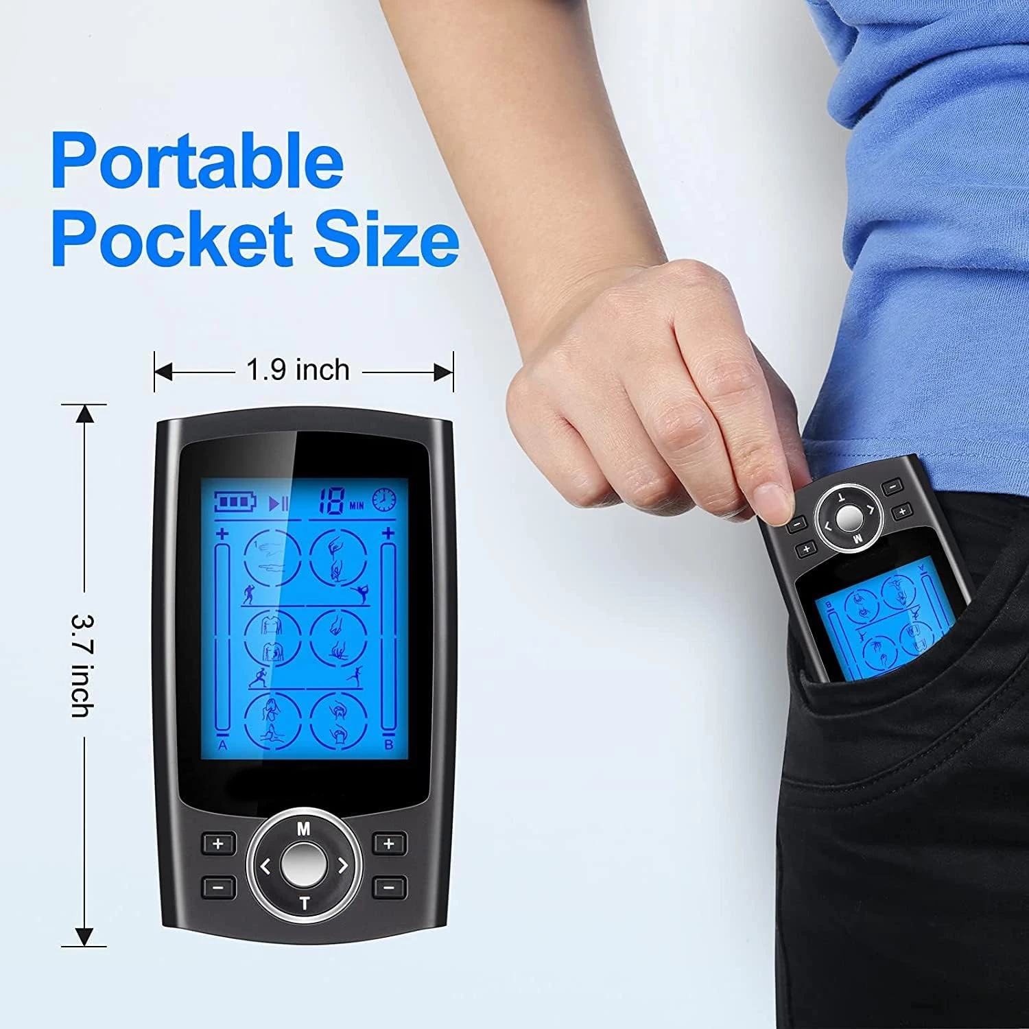 Muscle Stimulator TENS EMS Unit 24 Modes Pain Relief Rechargeable TENS Machine Massager Physical therapy 10 Pads ABS Pads