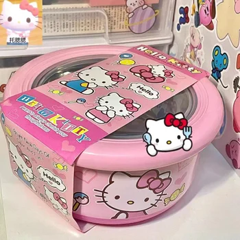 Sanrio Hello Kitty bol Ramen en acier inoxydable avec couvercle avec ensemble de vaisselle mignon nouilles instantanées salade de fruits bol de soupe de riz 1