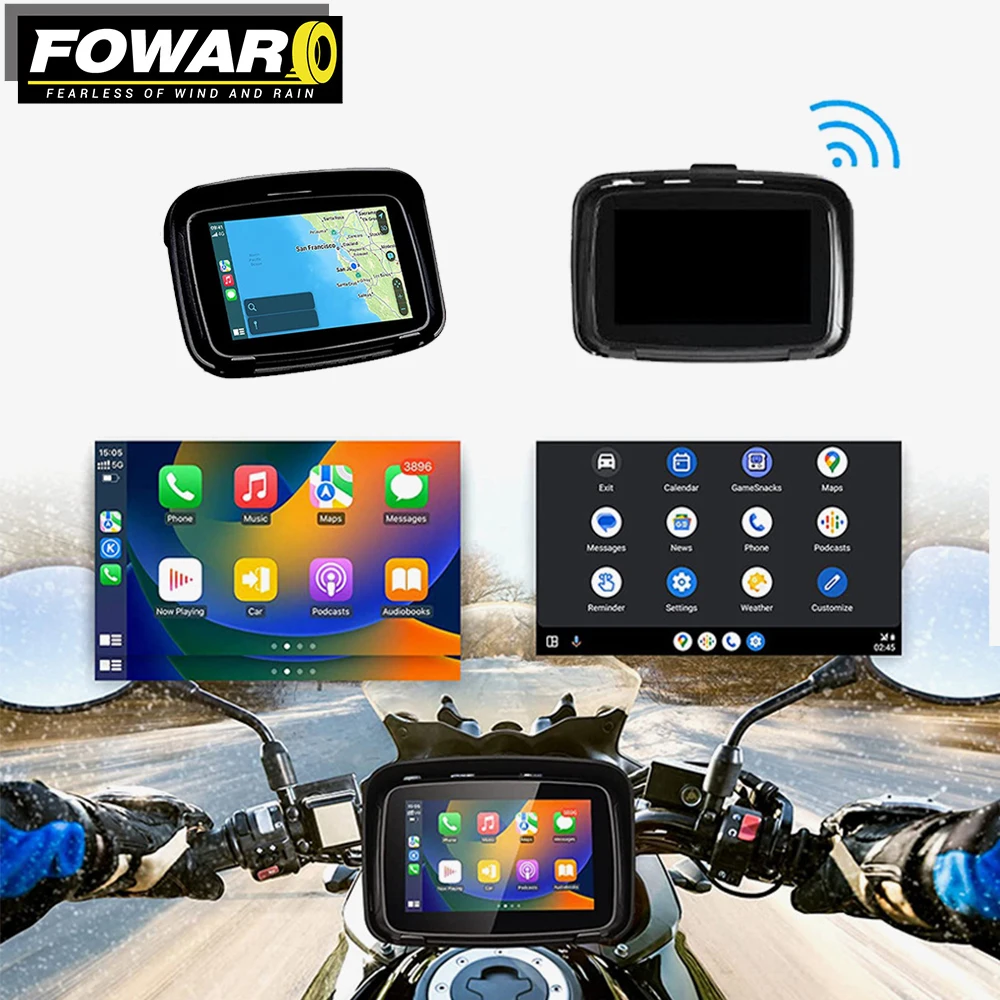 Motorcycle Portable GPS Navigation Moto Waterproof Carplay Display  Motocross Wireless 5 Inch Carplay Android Auto IPX7GPS Screen