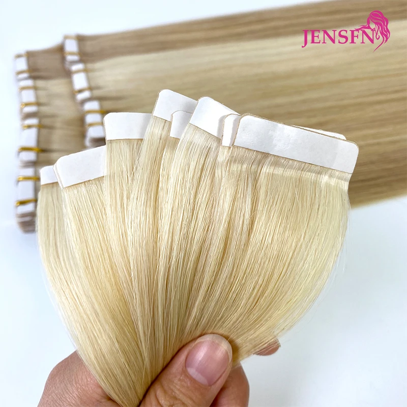 Human Hair Extensions JENSFN Tape In Remy Human Hair 16"-26" Straight Seamless