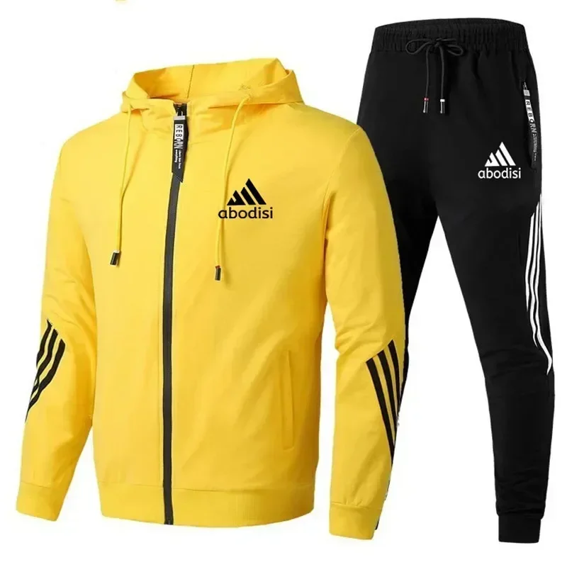 2024 Men's zipper camping baseball hoodie + casual pants 2-piece Spring and autumn jogging fashion fitness sportswear set