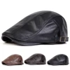 Men Retro Pu Leather Solid Color Newsboy Caps British Painters Hats Spring Autumn Side Adjustable Flat Cap Hip Hop Berets 1
