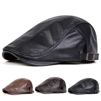 Men Retro Pu Leather Solid Color Newsboy Caps British Painters Hats Spring Autumn Side Adjustable Flat Cap Hip Hop Berets 1