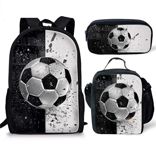 3 Stück kreative Fußball drucken Schult asche Set für Teenager Jungen Mädchen Student täglich lässig Campus Rucksack Lunch Bag Bleistift Tasche