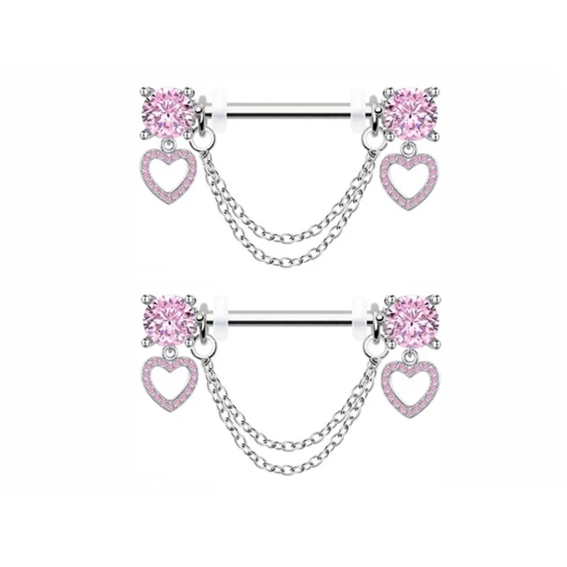 Pink Butterfly Nipple Piercing Jewelry Shiny Crystal Nipple Rings For Women Girls Heart Barbells Piercing Pezon 1Pair