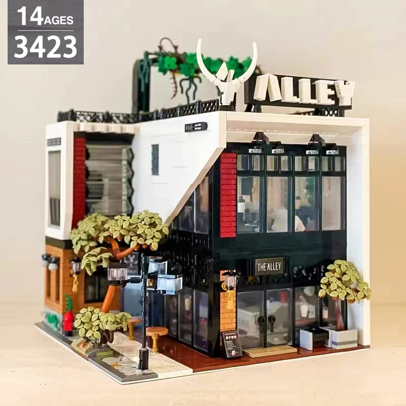 Street View Antler Lane Cafe House Building Block Creative Expert Milk Tea Shop Leisure Restaurant Model Bricks Toys For Kid