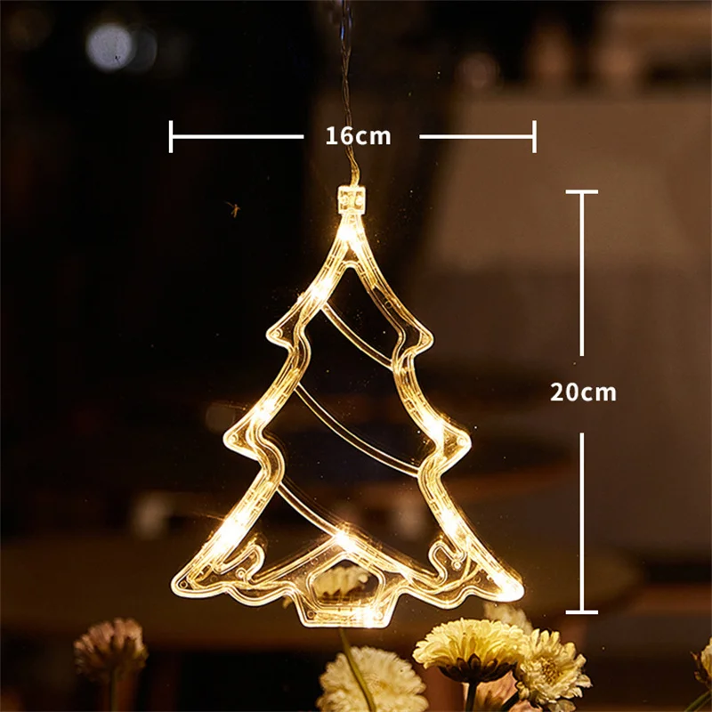 Christmas LED Light Snowflake Santa Hanging Sucker Lamp Window Ornaments Decoration for Home Xmas Navidad 2024 New Year Decor