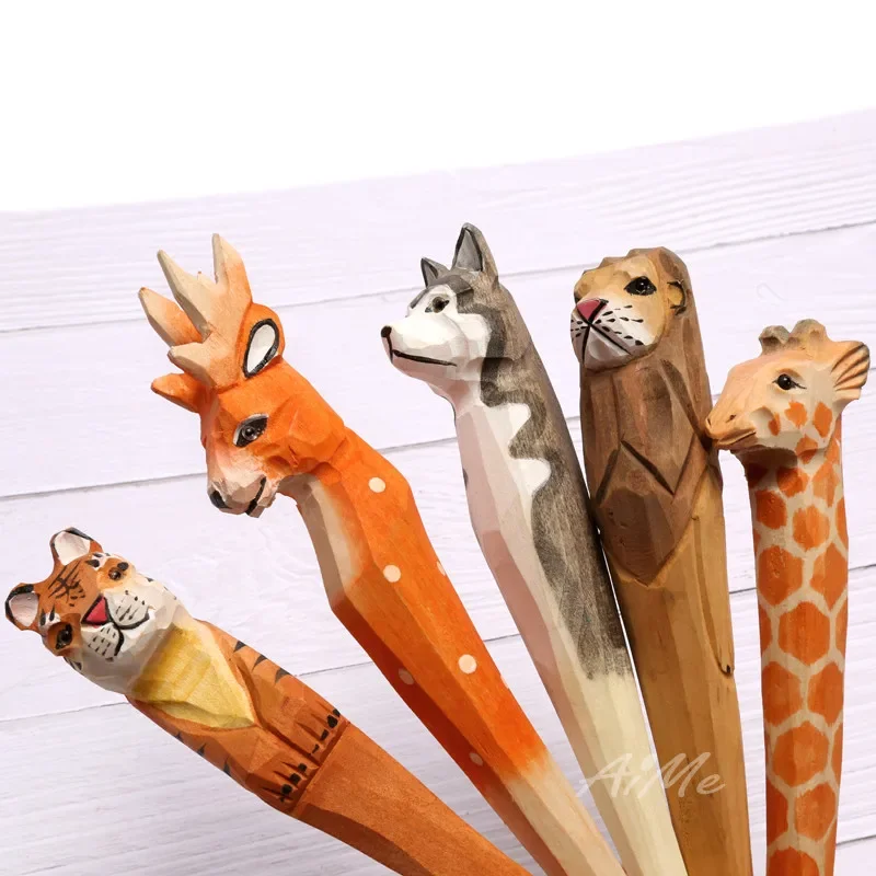 Handmade Animal carved wood pen ballpoint pens for Writing Drawing school stationery supplies Novelty Christmas giftToys