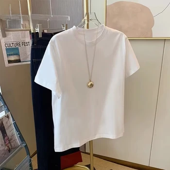 Heavyweight White Pure Cotton Short Sleeved T-shirt for Men and Women Loose Casual and Slimming Solid Color Niche Top Ins 2025 1