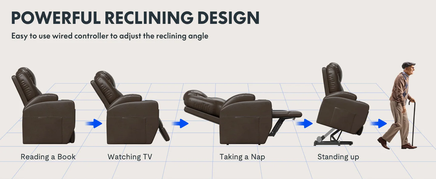 Power Lift Recliner Chair for Elderly,PU Leather Lift Chair Sofa w/Cup Holders, Side Pockets for Living Room Bedroom