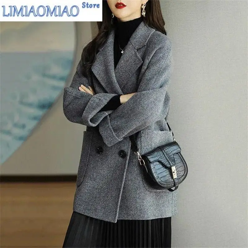 2023 New Women's Wool Blends Blazer Coat Winter Autumn Fashion Elegant Mother Slim Long Woolen Outerwear Female Jacket