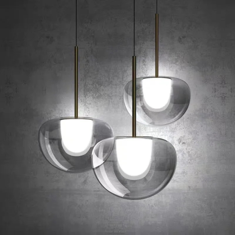 Scandinavian Simple Smoke Gray Glass Single Dining Pendant Lamp Bedside Living Room Indoor Decorative LED Lighting Fixture 30cm