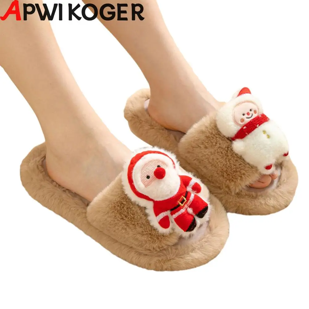 Christmas Printed Slippers Comfy Fluffy Thickened Slippers Cozy Plush Breathable Scuff Bedroom Shoes