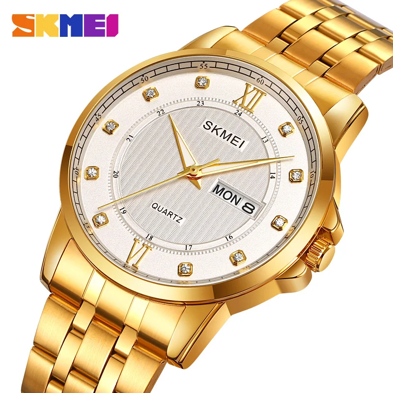 

SKMEI Genuine High End Classic Stainless Steel Quartz Watch Time Date Week Couple's Watch Top Luxury Waterproof 2084