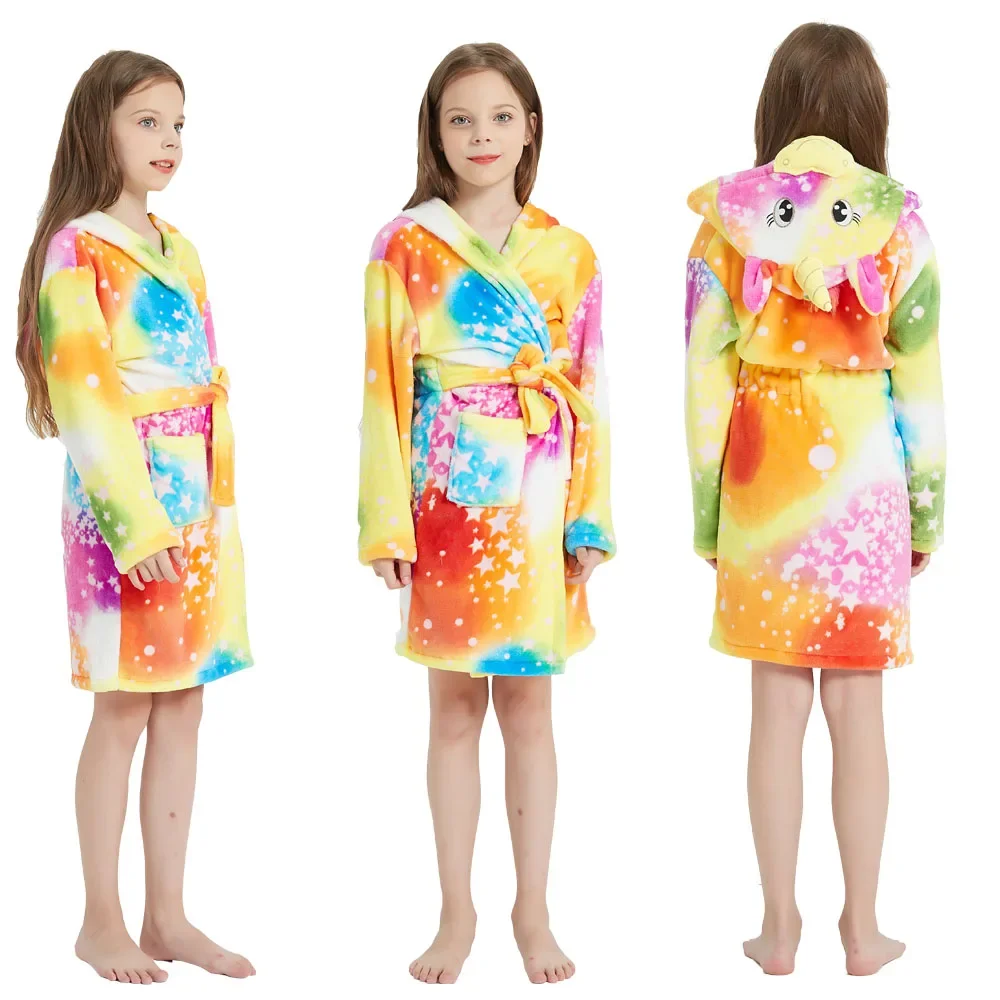 

Toddler Girls Sleepwear Unicorn Kids Nightgown Winter Children Clothes Bathrobe Flannel Baby Girls Hooded Cartoon Animal Towel