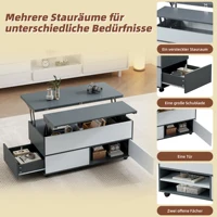 Table basse pliable, avec une plaque hydraulique double et un espace de rangement, sur roulettes, pour le salon, en aggloméré gris et blanc 6