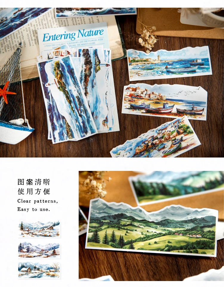 30 Stück schöne Landschaftsaufkleber-Set, natürliche Landschaft, Junk-Journal, DIY, Scrapbooking, Schulbedarf, Collage, Schreibwaren-Aufkleber – Detail 6