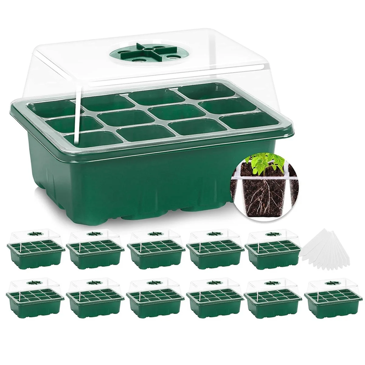 

Seed Starting Tray, Seedling Starting Tray Plant Starting Kit Mini Greenhouse Germination Kit for Seed Growing,12Pcs