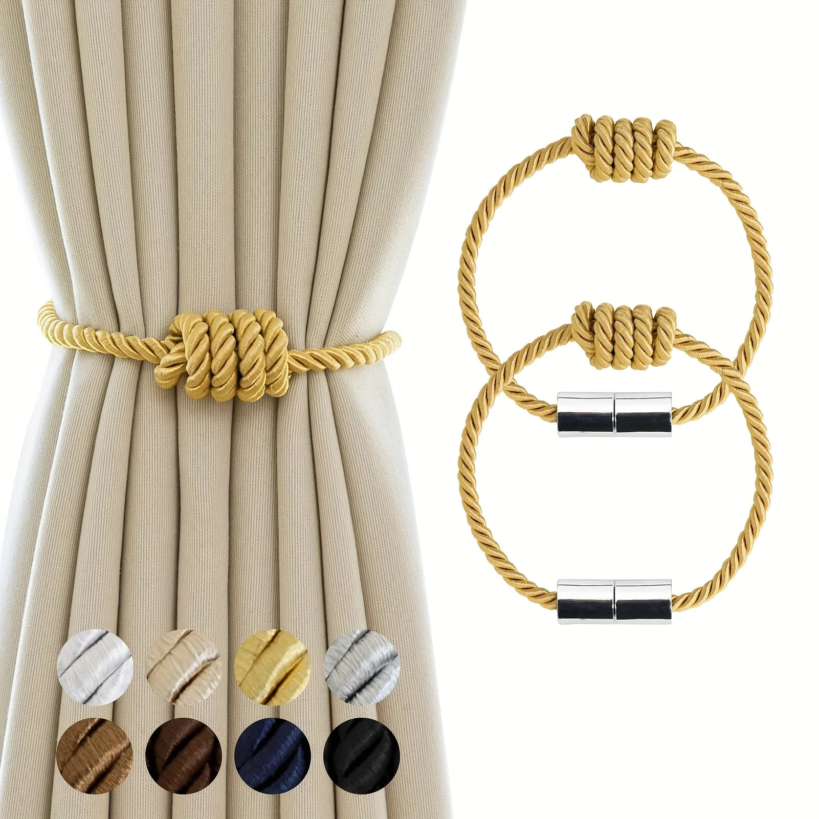 Zwei magnetische Gewebte Seilvorhangbänder aus Polyester, Moderner Minimalistischer Stil ohne Perforierte Vorhangschnallen – Detail 11
